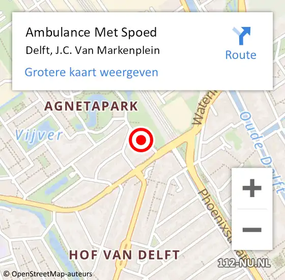 Locatie op kaart van de 112 melding: Ambulance Met Spoed Naar Delft, J.C. Van Markenplein op 8 juni 2018 23:39