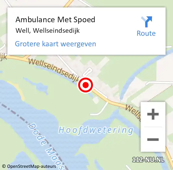 Locatie op kaart van de 112 melding: Ambulance Met Spoed Naar Well, Wellseindsedijk op 9 juni 2018 00:23