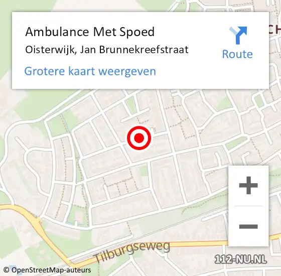 Locatie op kaart van de 112 melding: Ambulance Met Spoed Naar Oisterwijk, Jan Brunnekreefstraat op 9 juni 2018 01:56