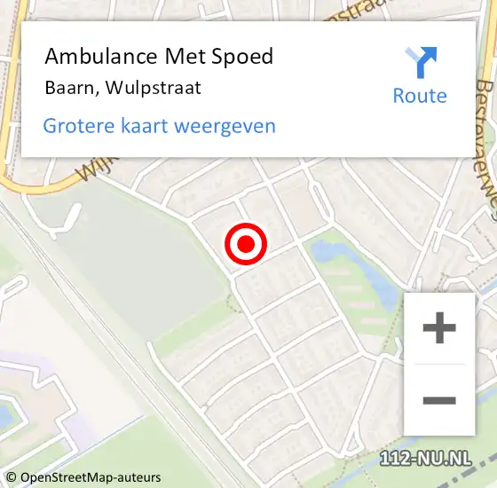 Locatie op kaart van de 112 melding: Ambulance Met Spoed Naar Baarn, Wulpstraat op 9 juni 2018 02:19