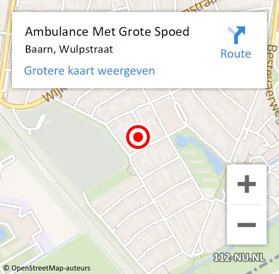 Locatie op kaart van de 112 melding: Ambulance Met Grote Spoed Naar Baarn, Wulpstraat op 9 juni 2018 02:32