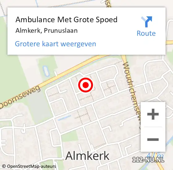 Locatie op kaart van de 112 melding: Ambulance Met Grote Spoed Naar Almkerk, Prunuslaan op 9 juni 2018 03:16