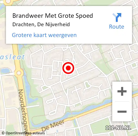 Locatie op kaart van de 112 melding: Brandweer Met Grote Spoed Naar Drachten, De Nijverheid op 9 juni 2018 03:35