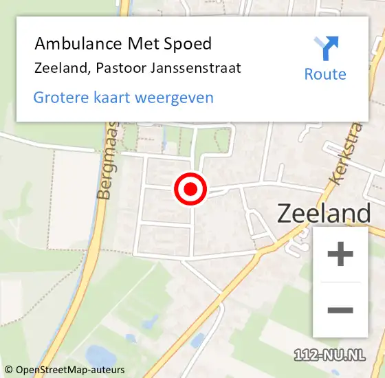 Locatie op kaart van de 112 melding: Ambulance Met Spoed Naar Zeeland, Pastoor Janssenstraat op 9 juni 2018 05:47