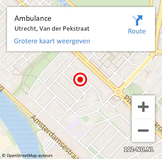 Locatie op kaart van de 112 melding: Ambulance Utrecht, Van der Pekstraat op 9 juni 2018 08:00