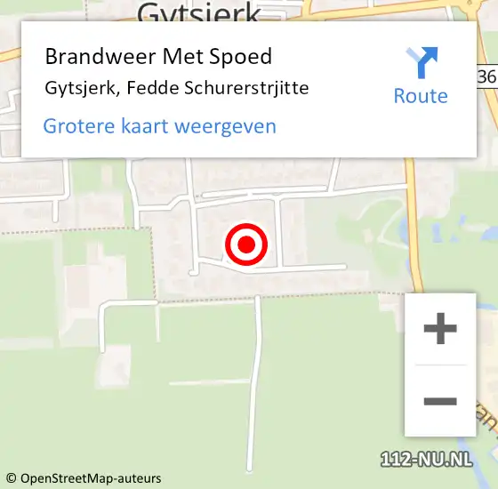 Locatie op kaart van de 112 melding: Brandweer Met Spoed Naar Gytsjerk, Fedde Schurerstrjitte op 9 juni 2018 08:49