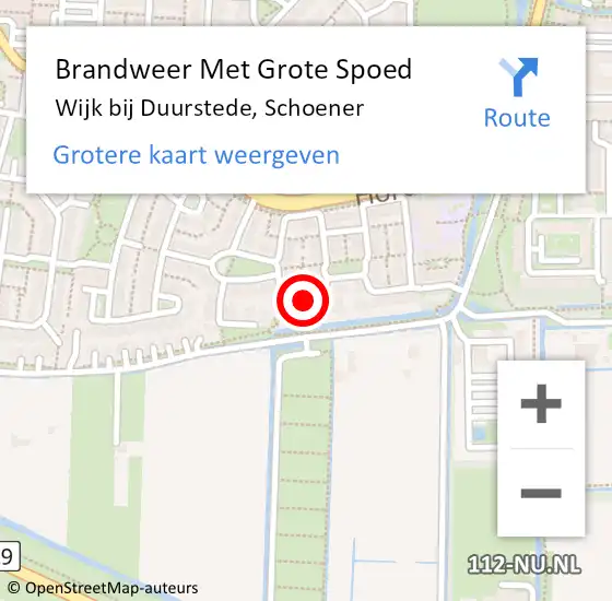 Locatie op kaart van de 112 melding: Brandweer Met Grote Spoed Naar Wijk bij Duurstede, Schoener op 9 juni 2018 09:38