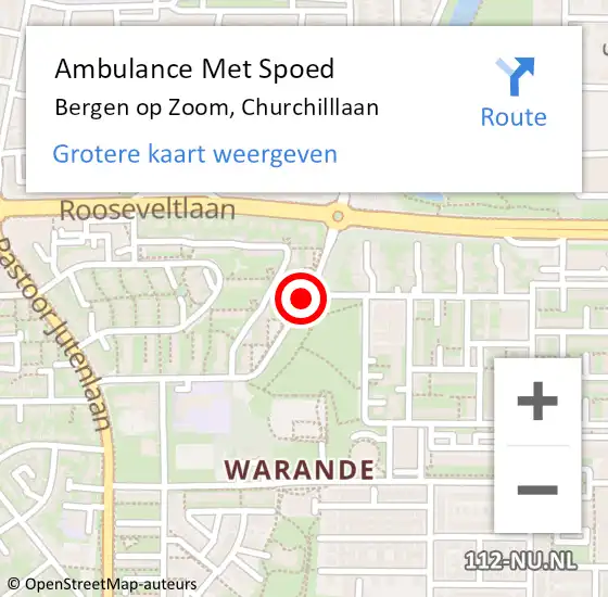 Locatie op kaart van de 112 melding: Ambulance Met Spoed Naar Bergen op Zoom, Churchilllaan op 9 juni 2018 10:06