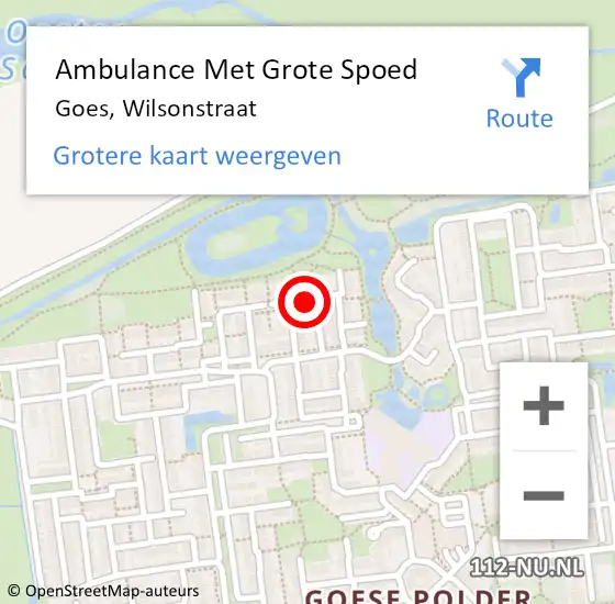 Locatie op kaart van de 112 melding: Ambulance Met Grote Spoed Naar Goes, Wilsonstraat op 9 juni 2018 10:08