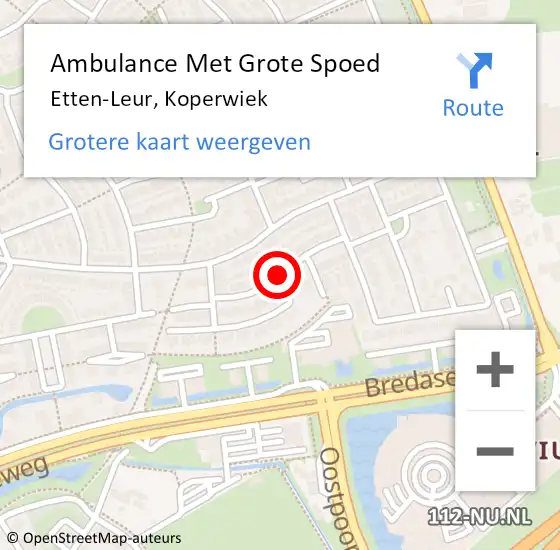 Locatie op kaart van de 112 melding: Ambulance Met Grote Spoed Naar Etten-Leur, Koperwiek op 9 juni 2018 10:12