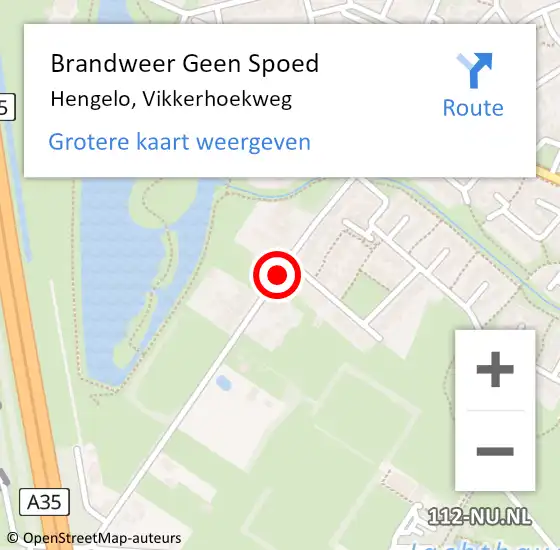 Locatie op kaart van de 112 melding: Brandweer Geen Spoed Naar Hengelo, Vikkerhoekweg op 9 juni 2018 10:20