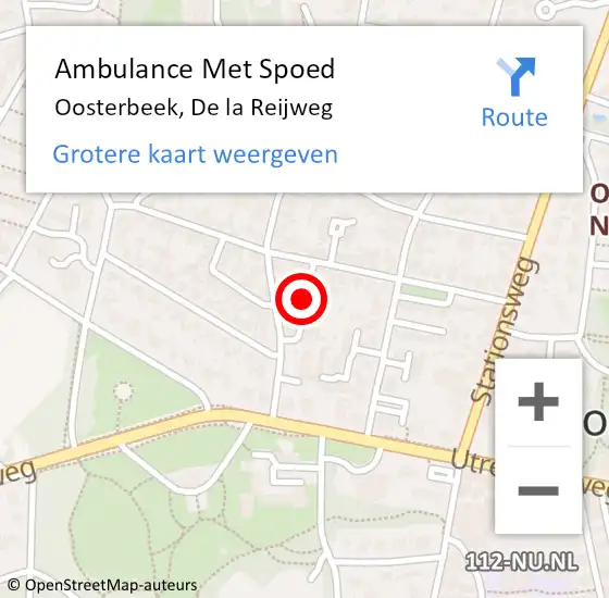 Locatie op kaart van de 112 melding: Ambulance Met Spoed Naar Oosterbeek, De la Reijweg op 9 juni 2018 10:23