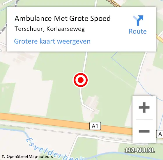 Locatie op kaart van de 112 melding: Ambulance Met Grote Spoed Naar Terschuur, Korlaarseweg op 9 juni 2018 10:27