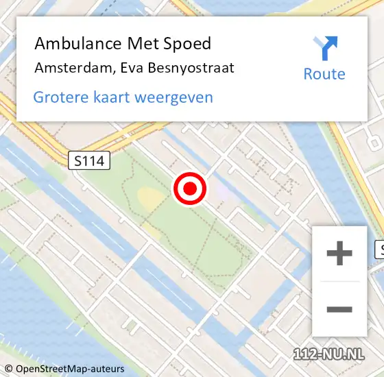 Locatie op kaart van de 112 melding: Ambulance Met Spoed Naar Amsterdam, Eva Besnyostraat op 9 juni 2018 12:12