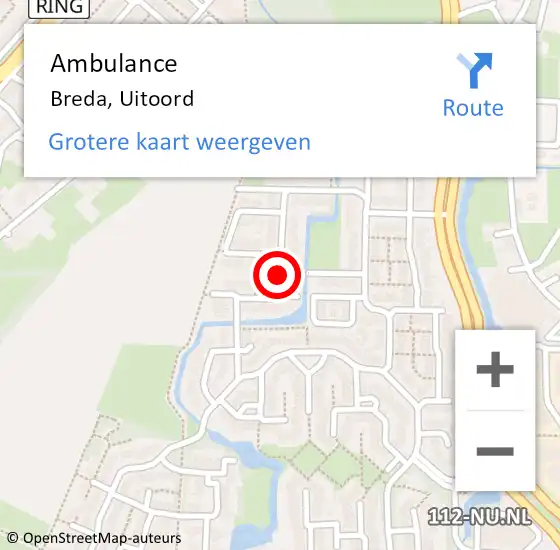 Locatie op kaart van de 112 melding: Ambulance Breda, Uitoord op 9 juni 2018 13:01