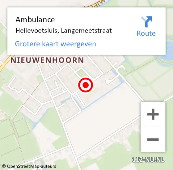 Locatie op kaart van de 112 melding: Ambulance Hellevoetsluis, Langemeetstraat op 9 juni 2018 13:14