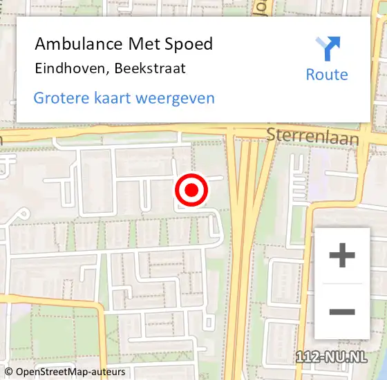 Locatie op kaart van de 112 melding: Ambulance Met Spoed Naar Eindhoven, Beekstraat op 9 juni 2018 13:21