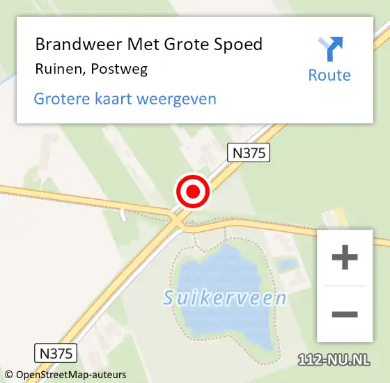 Locatie op kaart van de 112 melding: Brandweer Met Grote Spoed Naar Ruinen, Postweg op 9 juni 2018 13:35