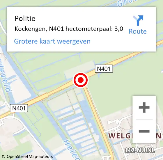 Locatie op kaart van de 112 melding: Politie Kockengen, N401 hectometerpaal: 3,0 op 9 juni 2018 14:15