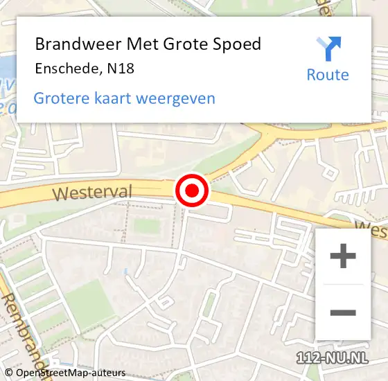 Locatie op kaart van de 112 melding: Brandweer Met Grote Spoed Naar Enschede, N18 op 9 juni 2018 14:52