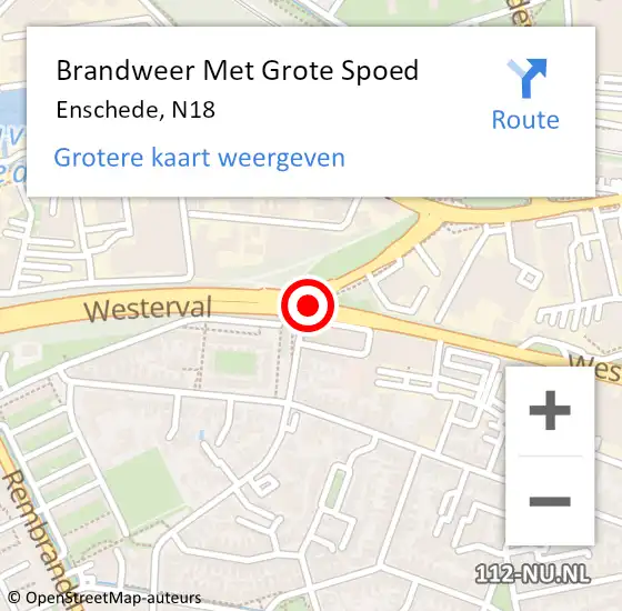 Locatie op kaart van de 112 melding: Brandweer Met Grote Spoed Naar Enschede, N18 op 9 juni 2018 14:53