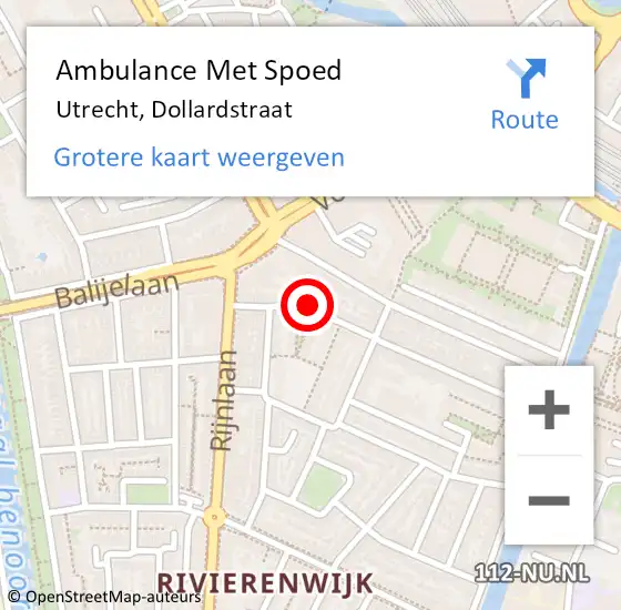 Locatie op kaart van de 112 melding: Ambulance Met Spoed Naar Utrecht, Dollardstraat op 9 juni 2018 14:55