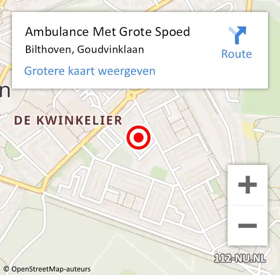Locatie op kaart van de 112 melding: Ambulance Met Grote Spoed Naar Bilthoven, Goudvinklaan op 9 juni 2018 15:14