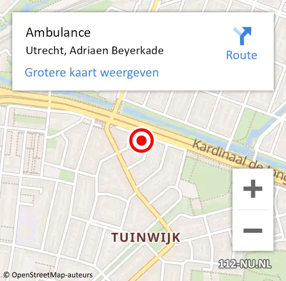 Locatie op kaart van de 112 melding: Ambulance Utrecht, Adriaen Beyerkade op 9 juni 2018 16:20