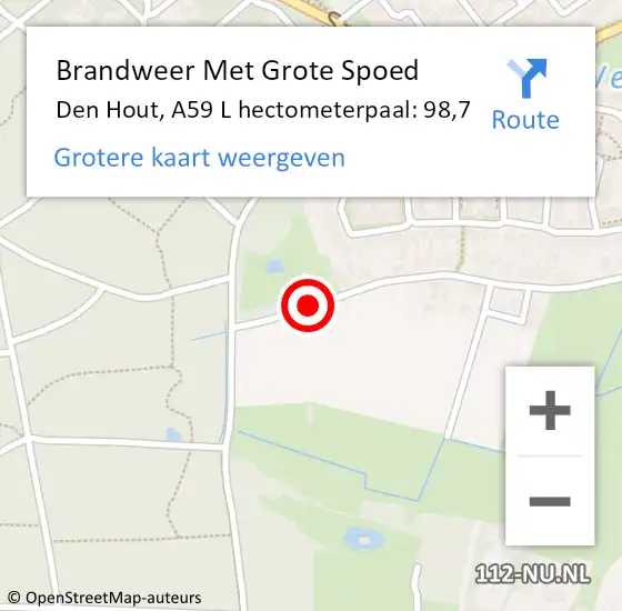 Locatie op kaart van de 112 melding: Brandweer Met Grote Spoed Naar Den Hout, A59 L hectometerpaal: 95,7 op 9 juni 2018 16:23