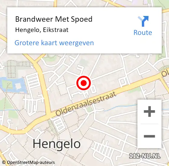 Locatie op kaart van de 112 melding: Brandweer Met Spoed Naar Hengelo, Eikstraat op 9 juni 2018 16:46