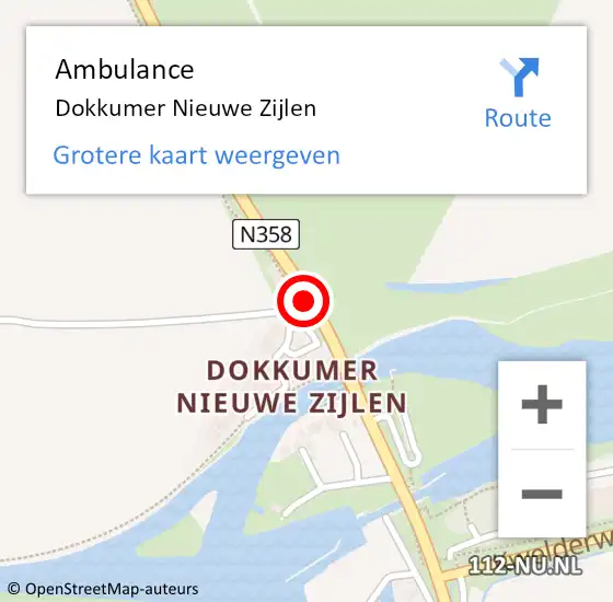 Locatie op kaart van de 112 melding: Ambulance Dokkumer Nieuwe Zijlen op 9 juni 2018 17:15