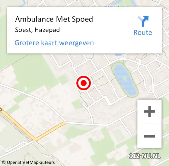 Locatie op kaart van de 112 melding: Ambulance Met Spoed Naar Soest, Hazepad op 9 juni 2018 18:16