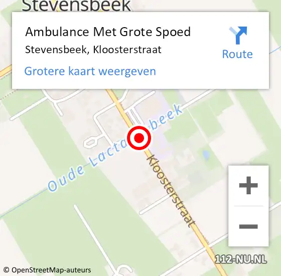 Locatie op kaart van de 112 melding: Ambulance Met Grote Spoed Naar Stevensbeek, Kloosterstraat op 9 juni 2018 18:22