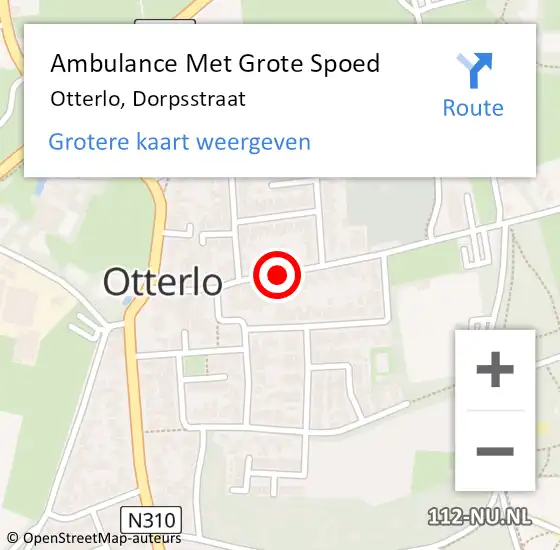 Locatie op kaart van de 112 melding: Ambulance Met Grote Spoed Naar Otterlo, Dorpsstraat op 9 juni 2018 18:42