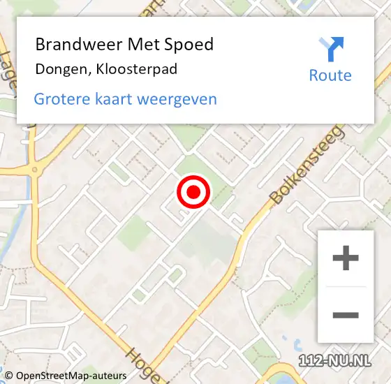 Locatie op kaart van de 112 melding: Brandweer Met Spoed Naar Dongen, Kloosterpad op 9 juni 2018 18:48