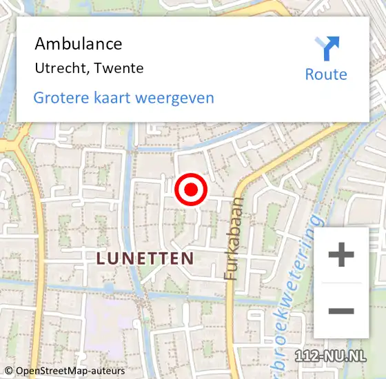 Locatie op kaart van de 112 melding: Ambulance Utrecht, Twente op 9 juni 2018 20:58