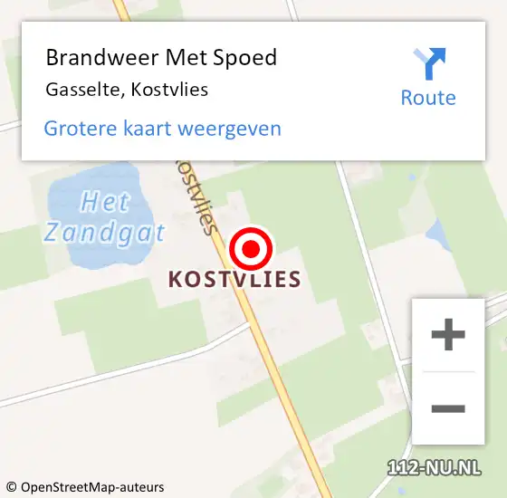 Locatie op kaart van de 112 melding: Brandweer Met Spoed Naar Gasselte, Kostvlies op 9 juni 2018 22:19