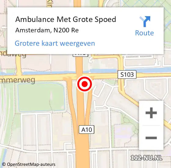 Locatie op kaart van de 112 melding: Ambulance Met Grote Spoed Naar Amsterdam, N200 Re op 9 juni 2018 22:32
