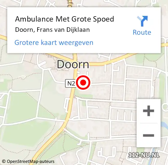 Locatie op kaart van de 112 melding: Ambulance Met Grote Spoed Naar Doorn, Frans van Dijklaan op 9 juni 2018 22:51