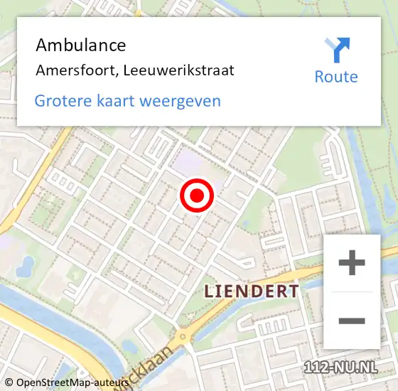 Locatie op kaart van de 112 melding: Ambulance Amersfoort, Leeuwerikstraat op 27 februari 2014 10:30