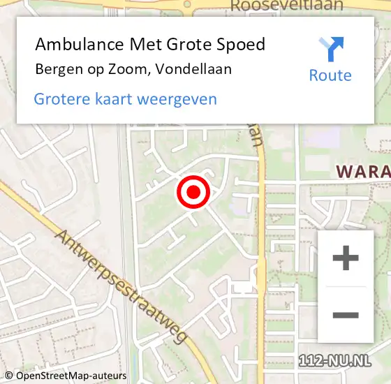 Locatie op kaart van de 112 melding: Ambulance Met Grote Spoed Naar Bergen op Zoom, Vondellaan op 10 juni 2018 00:59