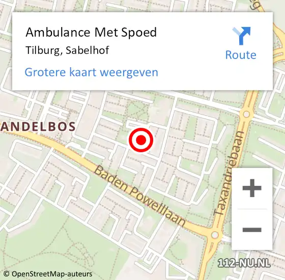 Locatie op kaart van de 112 melding: Ambulance Met Spoed Naar Tilburg, Sabelhof op 10 juni 2018 01:29