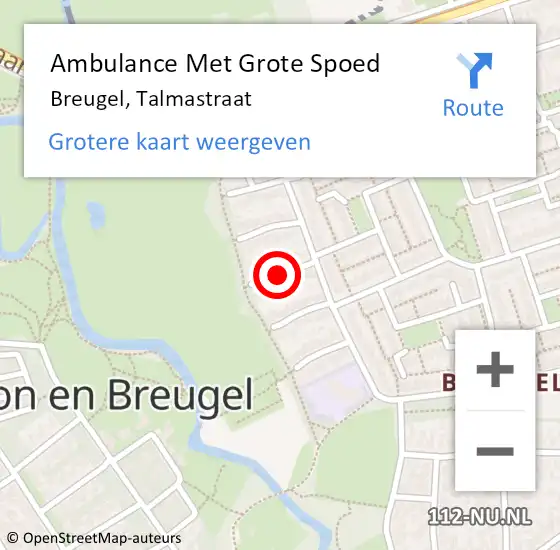 Locatie op kaart van de 112 melding: Ambulance Met Grote Spoed Naar Breugel, Talmastraat op 10 juni 2018 07:16