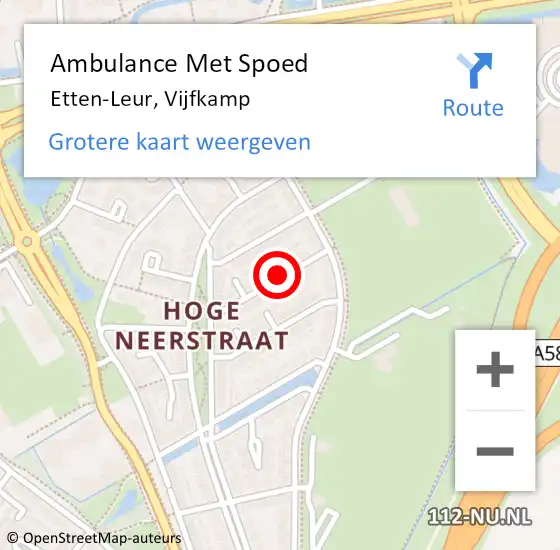 Locatie op kaart van de 112 melding: Ambulance Met Spoed Naar Etten-Leur, Vijfkamp op 10 juni 2018 08:50