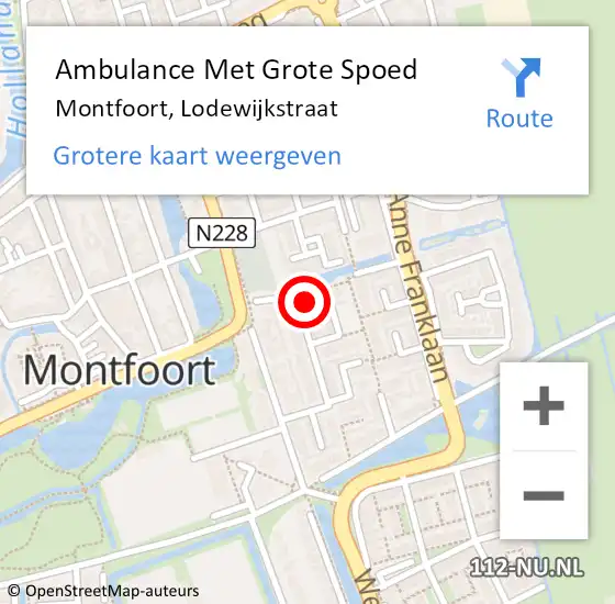 Locatie op kaart van de 112 melding: Ambulance Met Grote Spoed Naar Montfoort, Lodewijkstraat op 10 juni 2018 09:42