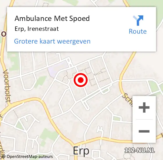 Locatie op kaart van de 112 melding: Ambulance Met Spoed Naar Erp, Irenestraat op 10 juni 2018 10:09