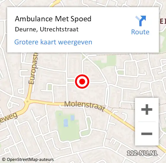 Locatie op kaart van de 112 melding: Ambulance Met Spoed Naar Deurne, Utrechtstraat op 10 juni 2018 10:23