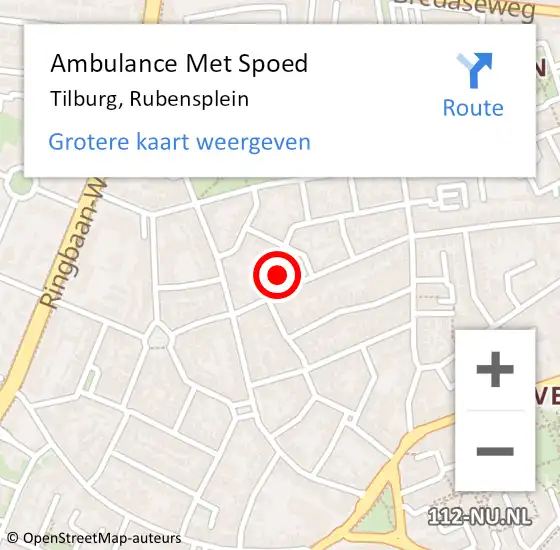 Locatie op kaart van de 112 melding: Ambulance Met Spoed Naar Tilburg, Rubensplein op 10 juni 2018 10:28