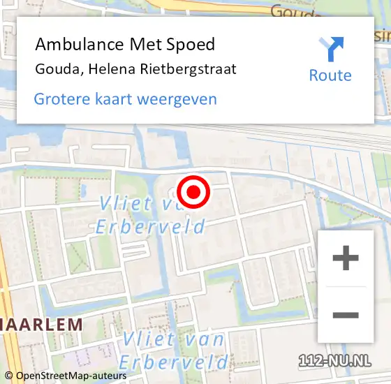 Locatie op kaart van de 112 melding: Ambulance Met Spoed Naar Gouda, Helena Rietbergstraat op 10 juni 2018 10:53