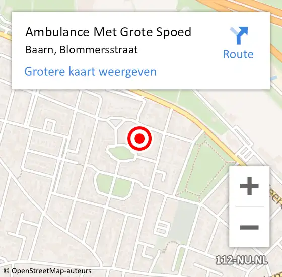 Locatie op kaart van de 112 melding: Ambulance Met Grote Spoed Naar Baarn, Blommersstraat op 10 juni 2018 11:56